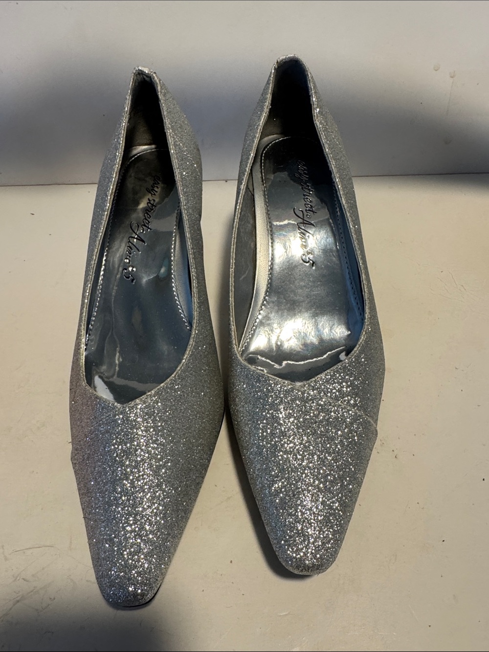 Silver Glitter Pointed Toe Pumps for Women